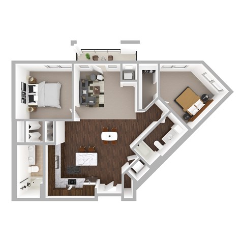Floor plan for 2 beds, 2 baths, 1102 sqft